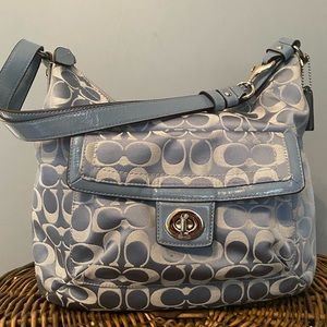 Coach shoulder bag. Light blue. Front pocket
